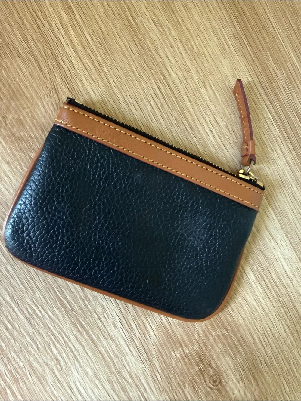 Dooney & Bourke Black and Tan Leather Zip Coin Purse